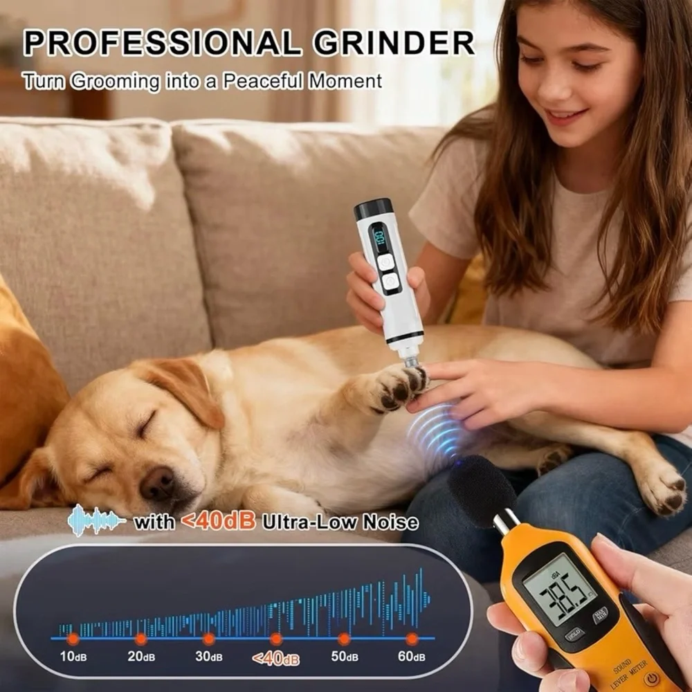Pet Armour Dog Nail Grinder Quiet Electric LED 2 Speed Rechargeable Pet Grooming